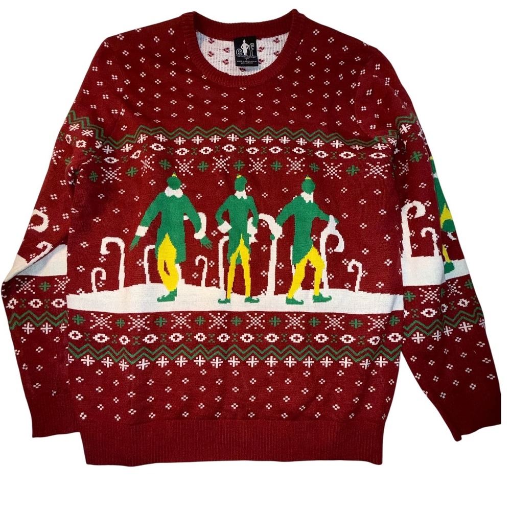 Elf Movie Buddy the Elf Ugly Christmas Sweater Red Fair Isle Mens XL Holiday